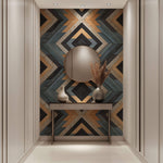 Tapet Personalizat Wood cu textura de lemn dispusa in placi si forme geometrice tribale - NATIVE WOOD DESIGN