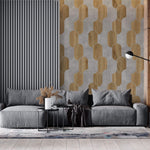 Tapet Personalizat Wood cu combinatie de textura de lemn si ciment dispusa in forme ovale - CONCRETE ART DECO