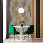 Tapet Personalizat Wood cu combinatie de textura de lemn si ciment dispusa in forme ovale - CONCRETE ART DECO