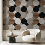 Tapet Personalizat Wood cu texturi combinate de piatra marmura si lemn dispusa in cercuri - WOOD MARBLE