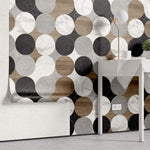 Tapet Personalizat Wood cu texturi combinate de piatra marmura si lemn dispusa in cercuri - WOOD MARBLE