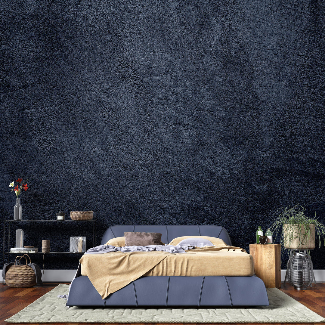 Tapet Personalizat Stone cu perete cu vopsea decorativa in nuante de albastru inchis - DEEP BLUE STUCCO