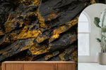 Tapet Personalizat Stone cu perete de piatra negru cu pete aurii ruginii - RUSTY ONYX