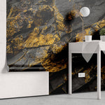 Tapet Personalizat Stone cu perete de piatra negru cu pete aurii ruginii - RUSTY ONYX