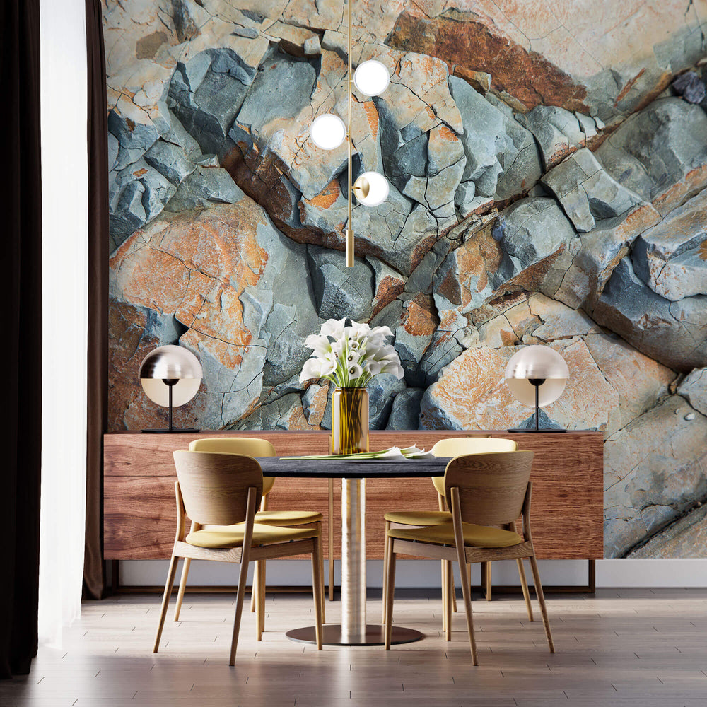 Tapet Personalizat Stone cu piatra naturala in nuante naturale de crem si gri - TRAVERTINE BLUES