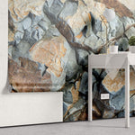 Tapet Personalizat Stone cu piatra naturala in nuante naturale de crem si gri - TRAVERTINE BLUES