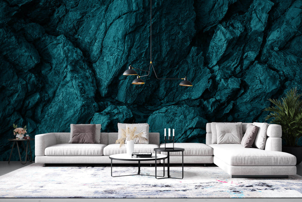 Tapet Personalizat Stone cu perete de stanga turcoaz - DEEP EARTH BLUES