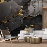 Tapet Personalizat Stone cu stanca de piatra neagra in 3d si accente aurii - 3D GOLDEN BLACK