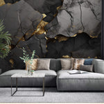 Tapet Personalizat Stone cu stanca de piatra neagra in 3d si accente aurii - 3D GOLDEN BLACK