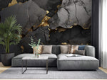 Tapet Personalizat Stone cu stanca de piatra neagra in 3d si accente aurii - 3D GOLDEN BLACK