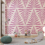 Tapet Personalizat Taramul Printeselor cu model de frunze in nuante de roz si mov - LILA LEAF PATTERN