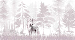 Tapet Personalizat Taramul Printeselor pentru copii cu uniccorn alb intr-o padure cu nuante mov pastel - FOREST UNICORN