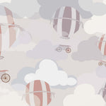 Tapet Personalizat Taramul Printeselor pentru copii cu baloane cu aer cald in nuante pastelate si cer innorat - PASTEL HOT AIR BALLOONS