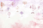 Tapet Personalizat Taramul Printeselor pentru copii cu baloane cu aer cald desenate in stil watercolor in nuante de roz - WATERCOLOR BALOONS