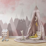 Tapet Personalizat Taramul Printeselor pentru copii cu munti inalti in nuante de roz - SNOWY PINK MOUNTAINS