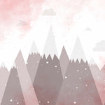Tapet Personalizat Taramul Printeselor pentru copii cu munti inalti in nuante de roz - SNOWY PINK MOUNTAINS