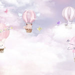 Tapet Personalizat Taramul Printeselor pentru copii cu animalute in baloane roz cu aer cald - PURPLE BUNNY BALLOONS