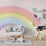 Tapet Personalizat Taramul Printeselor pentru copii cu sectiune de curcubeu iesind din nori - DOODLE RAINBOW