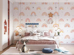 Tapet Personalizat Taramul Printeselor pentru copii cu inimioare si curcubee in stil pattern - LITTLE RAINBOW LOVE