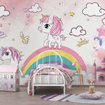 Tapet Personalizat Taramul Printeselor pentru copii cu ponei unicorni si curcubeu in nuante de roz - MY LITTLE UNICORN