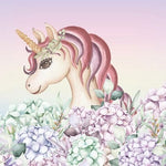 Tapet Personalizat Taramul Printeselor pentru copii cu unicorn floral in nuante de roz - FLORAL BABY UNICORN