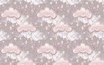 Tapet Personalizat Taramul Printeselor pentru copii cu norisori roz cu picaturi si stelute  - DRIPPY CLOUDS