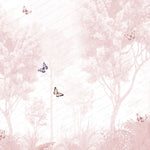 Tapet Personalizat Taramul Printeselor pentru copii cu padure roz si fluturi colorati - PINK FOREST BUTTERFLIES
