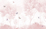 Tapet Personalizat Taramul Printeselor pentru copii cu padure roz si fluturi colorati - PINK FOREST BUTTERFLIES