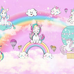 Tapet Personalizat Taramul Printeselor pentru copii cu ponei unicorni si baloane peste curcubeu pe un fundal roz - MAGIC UNICORNS