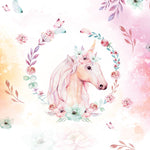 Tapet Personalizat Taramul Printeselor pentru copii cu portret pictat de unicorn cu motive florale - UNICORN PORTRAIT