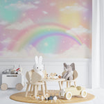 Tapet Personalizat Taramul Printeselor pentru copii cu cer multicolor si curcubeu - FAIRY RAINBOW
