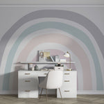 Tapet Personalizat Taramul Printeselor pentru copii cu curcubeu minimalist in nuante pastel - PASTEL RAINBOW