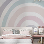 Tapet Personalizat Taramul Printeselor pentru copii cu curcubeu minimalist in nuante pastel - PASTEL RAINBOW