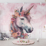 Tapet Personalizat Taramul Printeselor pentru copii cu unicorn si elemente florale - FLORAL UNICORN PORTRAIT