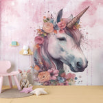 Tapet Personalizat Taramul Printeselor pentru copii cu unicorn si elemente florale - FLORAL UNICORN PORTRAIT