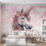 Tapet Personalizat Taramul Printeselor pentru copii cu unicorn si elemente florale - FLORAL UNICORN PORTRAIT