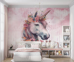 Tapet Personalizat Taramul Printeselor pentru copii cu unicorn si elemente florale - FLORAL UNICORN PORTRAIT