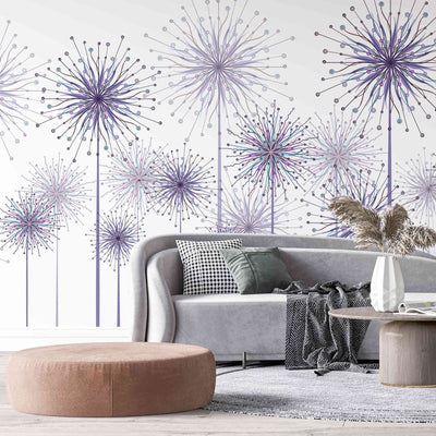 fototapet-personalizat-natura-pentru-copii-cu-flori-de-papadii-mov-pe-fundal-alb-purple-dandelions