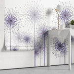 Tapet personalizat natura pentru copii cu flori de papadii mov pe fundal alb purple dandelions