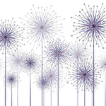 Tapet personalizat natura pentru copii cu flori de papadii mov pe fundal alb purple dandelions