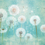 Tapet personalizat natura pentru copii cu flori de papadii albe pe fundal verde turcoaz white dandelions