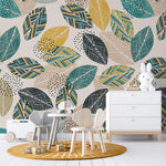Tapet Personalizat Natura cu frunze abstracte colorate in stil tribal - TRIBAL LEAVES