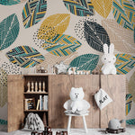 Tapet Personalizat Natura cu frunze abstracte colorate in stil tribal - TRIBAL LEAVES