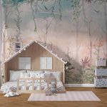 Tapet Personalizat Natura pentru copii cu jungla cu liane si cer rozaliu - LIGHT PINK DUSK