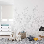 Tapet Personalizat Natura pentru copii cu plante salbatice in nuante de gri si alb - GREY WILDFLOWERS