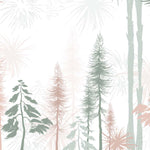 Tapet Personalizat Natura pentru copii cu padure de conifere in nuante de verde si roz pastel  - PASTEL PINE FOREST