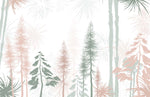 Tapet Personalizat Natura pentru copii cu padure de conifere in nuante de verde si roz pastel  - PASTEL PINE FOREST
