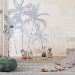 Tapet Personalizat Natura pentru copii cu palmieri abstracti in nuante pastelate - PASTEL PALM TREES