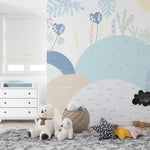 Tapet Personalizat Natura pentru copii cu dealuri abstracte in nuante de albastru - BLUE HILLS