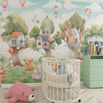 Tapet Personalizat Natura pentru copii cu casute colorate in copaci  - TREE HOUSE VILLAGE